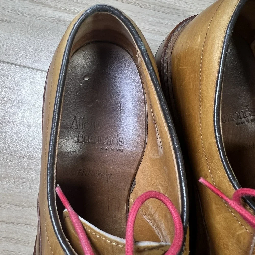 Allen Edmonds Hillcrest Oxford Shoes‎ Men's 8.5 D Brown Leather Comfort Red Lace